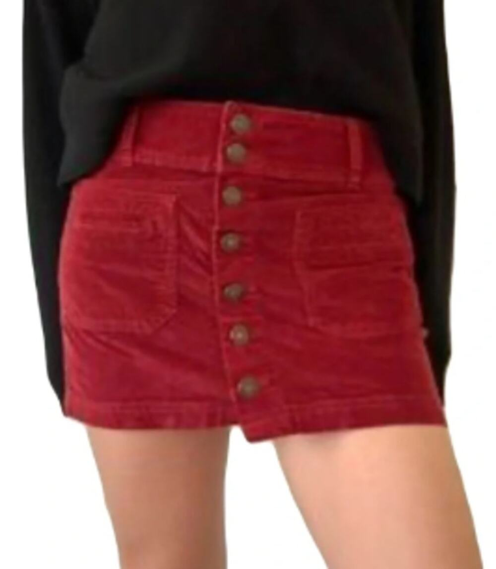 We The Free Red Corduroy Button Front Mini Skirt Size 29